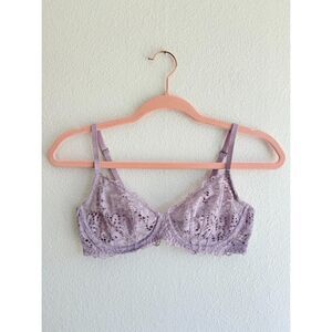 DKNY Classic Floral Lace Unlined Demi Bra in Lilac Purple & Silver size 34C